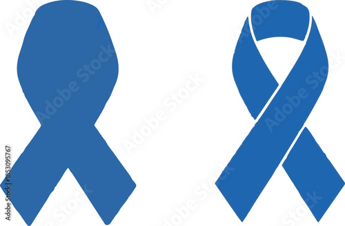 Two Blue Awareness Ribbons Vector Set Isolated