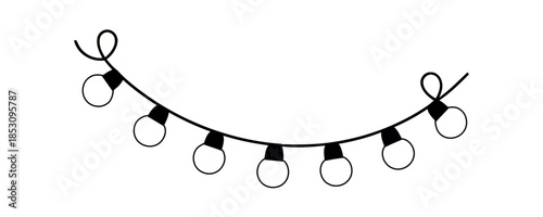 A black and white vector illustration of a string of light bulbs, designed with simplicity and elegance for minimalistic decor.