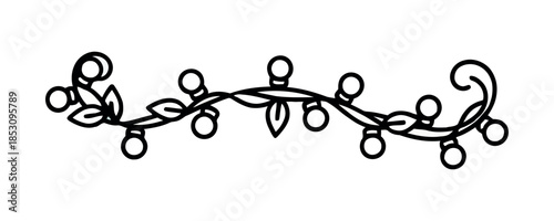 A black and white vector illustration of a string of light bulbs, featuring simple, clean lines for a minimalist design.