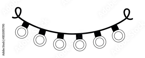 A black and white outline of a string of colorful light bulbs, offering a clean, minimalist style for decoration themes.