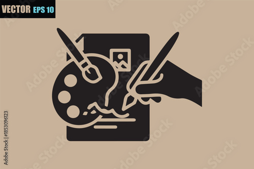 Artist hand holding pencil near painting palette