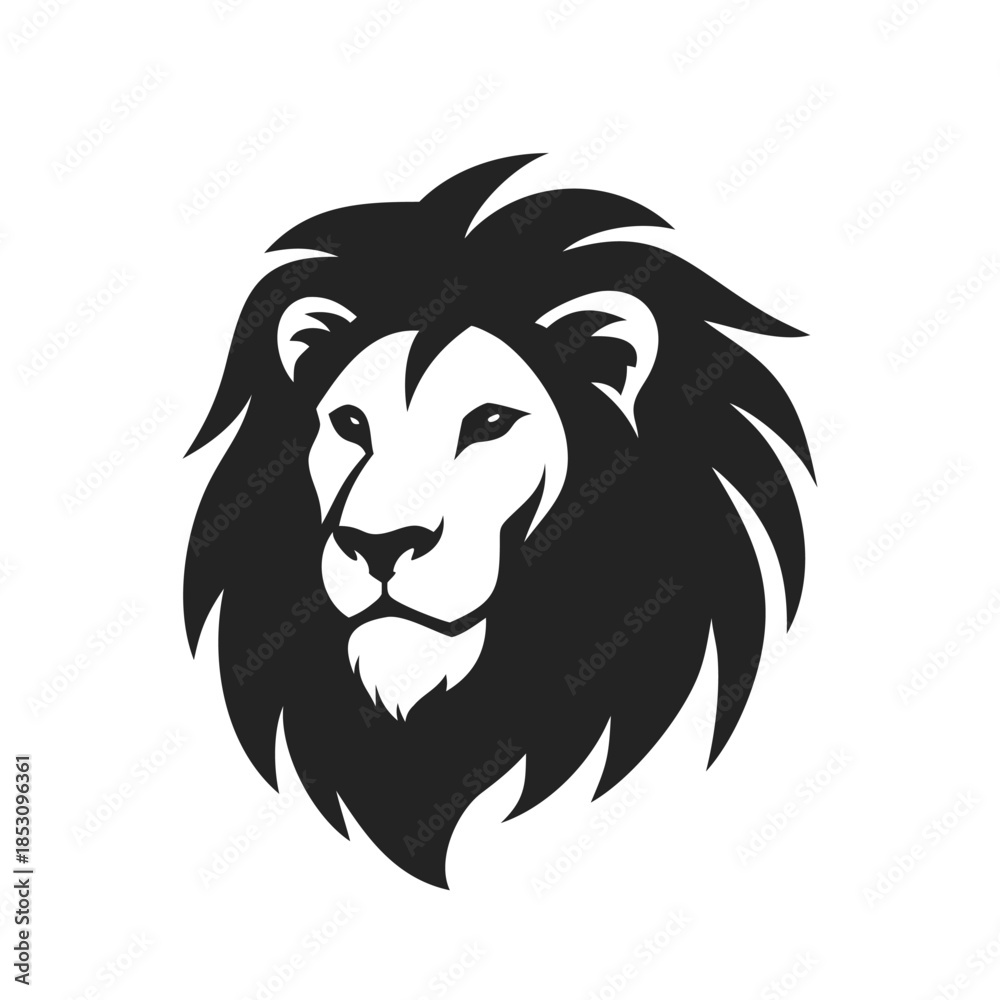 Fototapeta premium Lion head icon silhouette front view. Vector logo lion head Illustration isolated on white background