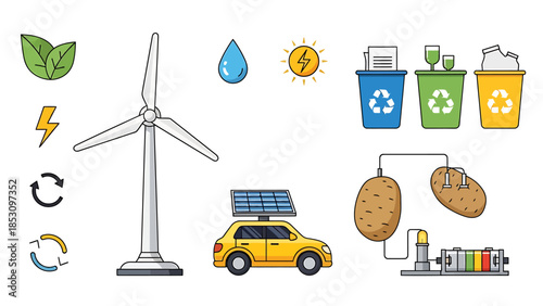 Eco-friendly energy and recycling icons for a sustainable future and renewable resources