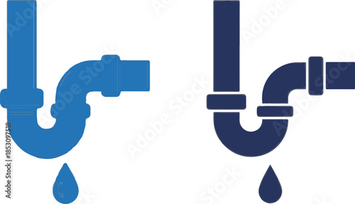 Blue Pipe Leak Icon Vector Graphic with Water Drop. Plumbing Problem Symbol Isolated