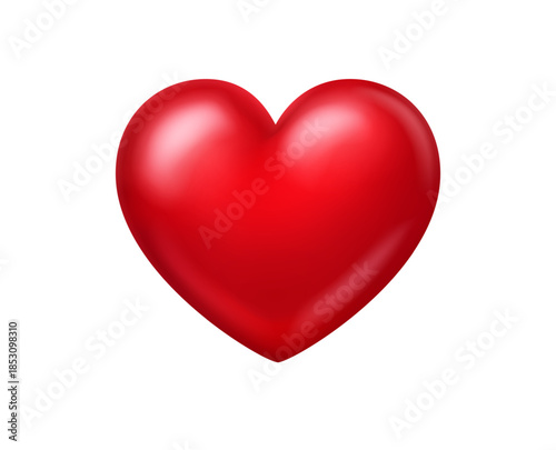 Valentines day love symbol isolated on white background. Vector 3d red heart, realistic romantic emoji. Wedding decor element