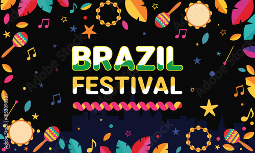 Brazil festival colorful illustration with music symbols and decorations