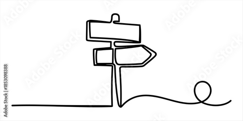 Minimalist continuous line art drawing of a signpost symbolizing choice and direction Vector, illustration