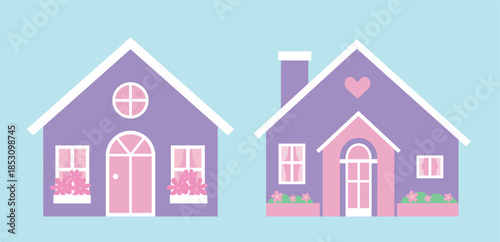Spring House Flat Vector Illustration Set.
Sweet Home  Clipart.
White background.