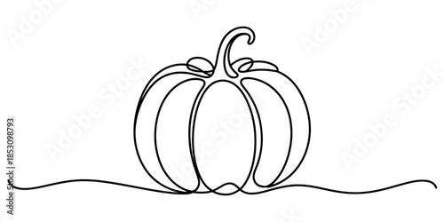 Simple continuous line drawing of a pumpkin on a white background for halloween Vector, illustration