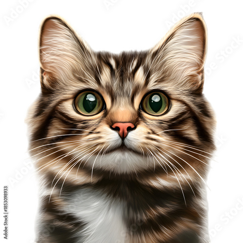 Fluffy Cat with Green Eyes isolated on transparent background 