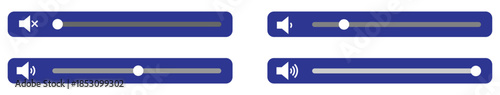 Volume control sliders in blue and white illustrating sound levels from mute to full