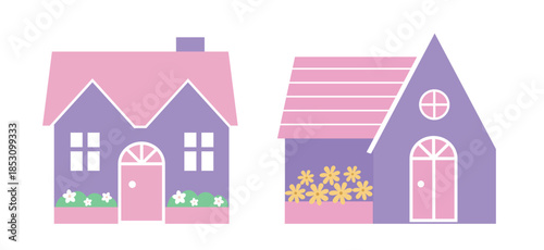 Spring House Flat Vector Illustration Set.
Sweet Home  Clipart.
White background.