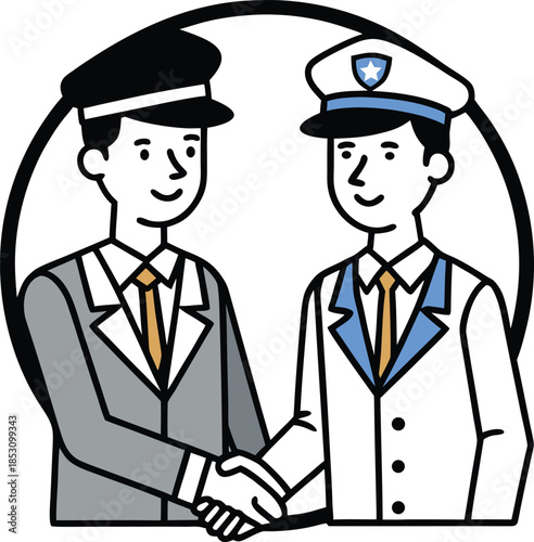 Professional border control authorities handshaking at the checkpoint.