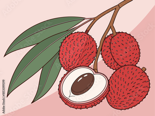 Vector illustration of fresh red strawberry and ripe apple with green leaves isolated on white background representing healthy and delicious fruit food