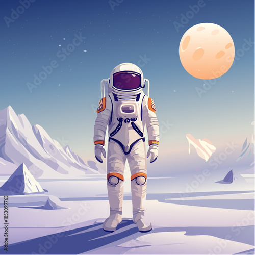 Astronaut Walking Toward Colorful Alien Planets Fantasy Illustration