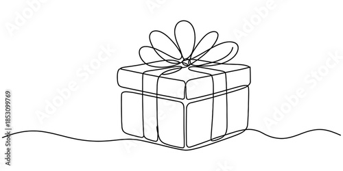 A minimalist single continuous line drawing of a gift box, perfect for gift-giving and celebration themes Vector, illustration