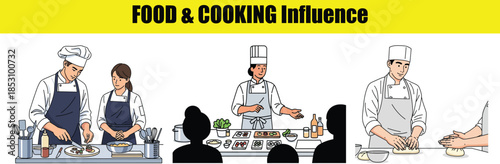 Chefs teaching and demonstrating cooking techniques to students cooking class demonstration