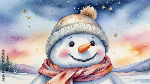 The frozen dreamer - a gentle soul of frost and starlight watching the amber sun fade behind the snowy hills