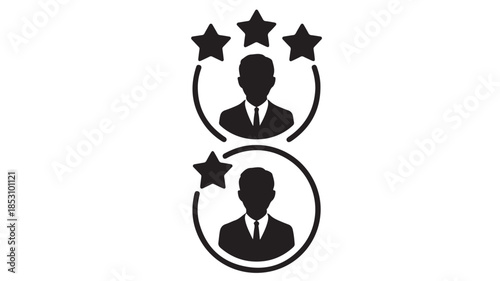 Business Professionals with Stars in Simple Silhouette Design in Black and White for Corporate Branding