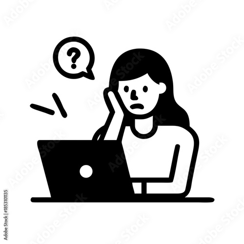 Perplexed woman checking online content on laptop at home