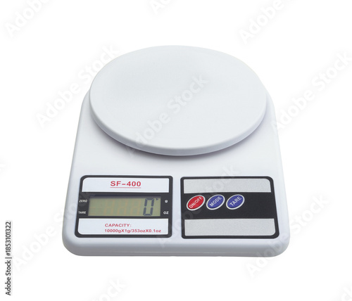 Kitchen electronic scales isolated on white.
