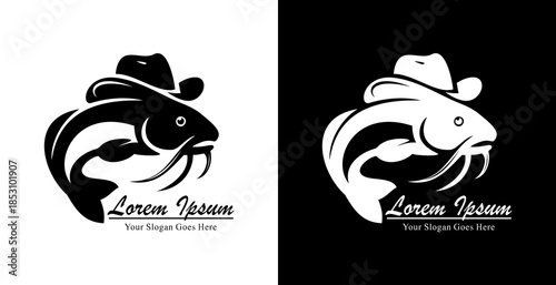 Logo design in the form of a catfish wearing a cowboy hat with a side view