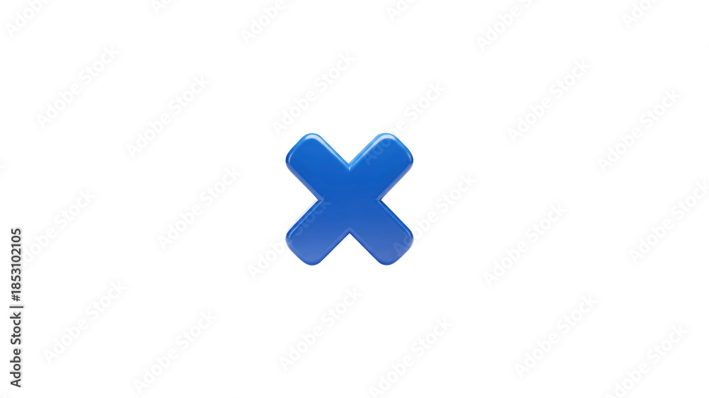 Obraz premium Blue glossy x symbol on Transparent Background