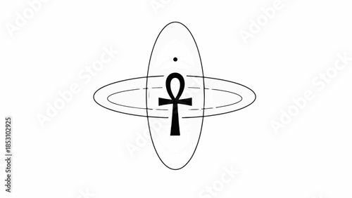 Ancient Egyptian ankh symbol with celestial rings, representing life and eternity
