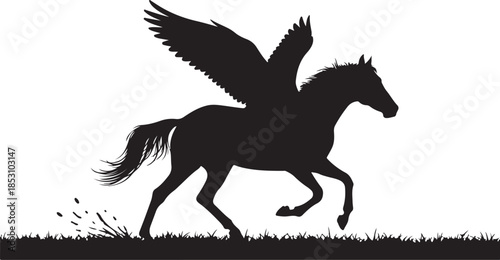 Running Horse Silhouette Illustration – Powerful Wild Stallion Black Vector, Equestrian Animal Logo, Racing Horse Clipart.