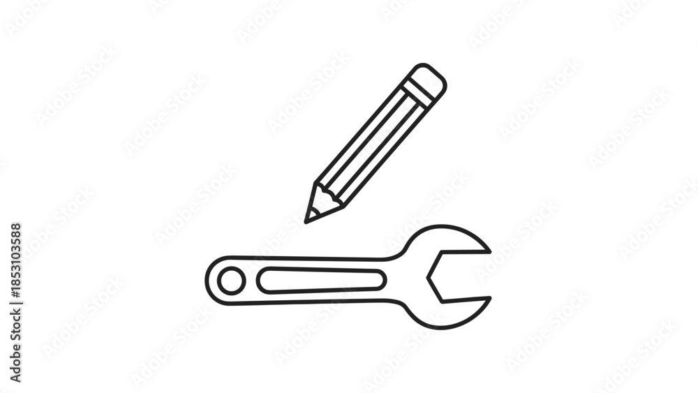 Obraz premium Simple line drawing of wrench and pencil for DIY and design, Generative AI.
