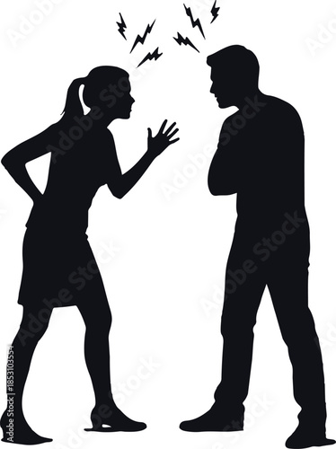 Silhouette of Couple Having Intense Argument, Relationship Conflict and Communication Breakdown Concept