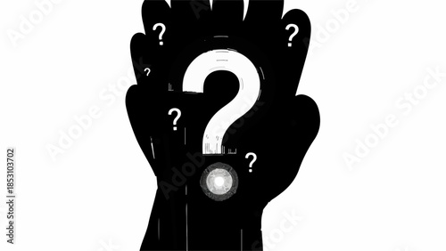 Intriguing silhouette of a head filled with question marks, representing uncertainty and mystery.
