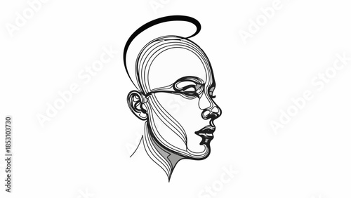 Minimalist line art portrait of a person's profile in thoughtful contemplation