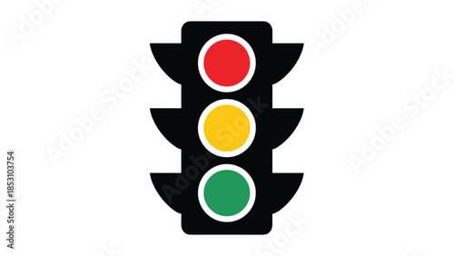 Traffic light with red yellow and green lights on black background, Generative AI.