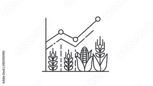 Agricultural growth and productivity graph with plants and corn, Generative AI.