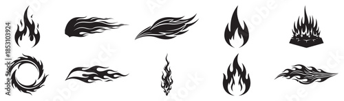 Stylized flame icons and fire symbols collection with dynamic shapes vector