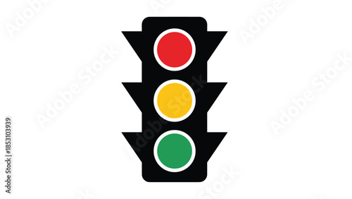 Traffic light with red yellow and green lights on black background, Generative AI.