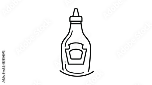 Simple illustration of a ketchup bottle in black lines, Generative AI.