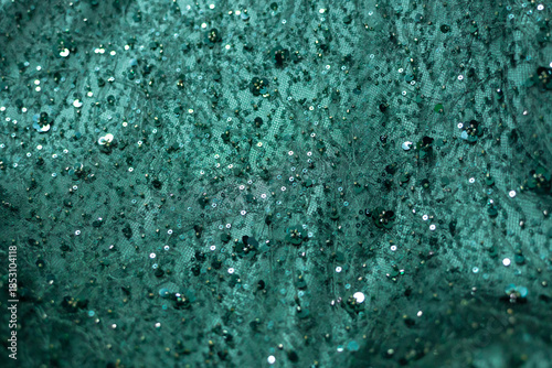 Quadro em tela Lace, beaded, sequined green evening dress fabric stock photo