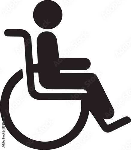 A simple black and white graphic of a person in a wheelchair