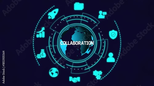 Wallpaper Mural `Digital collaboration concept with global network interface, teamwork icons, data sharing and modern business technology. Torontodigital.ca