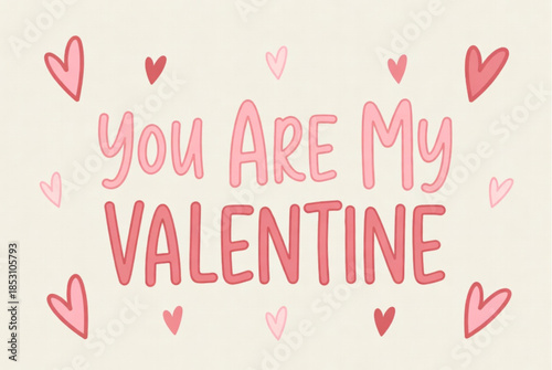A charming Valentine's Day message, You Are My Valentine, adorned with delicate hearts. This design radiates warmth and affection, perfect for expressing love.