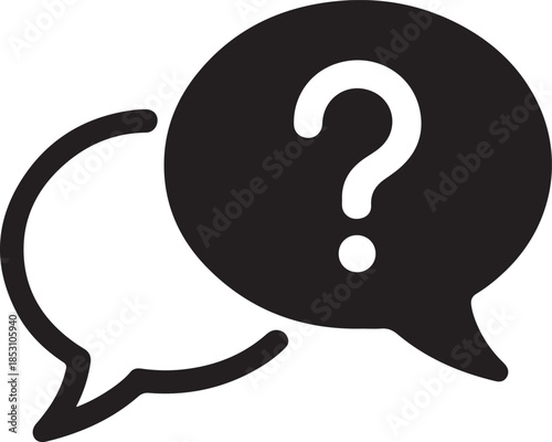A simple black and white icon depicts a question inside a speech bubble