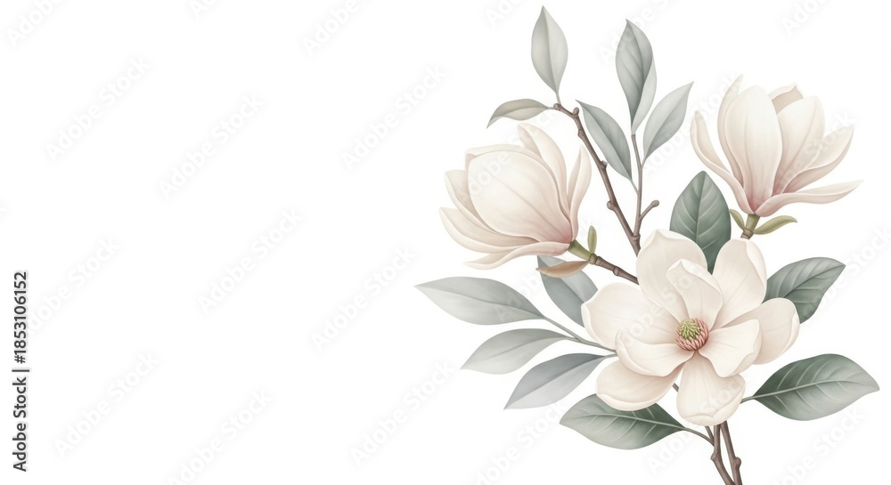 Fototapeta premium Beautiful magnolia flowers on white background