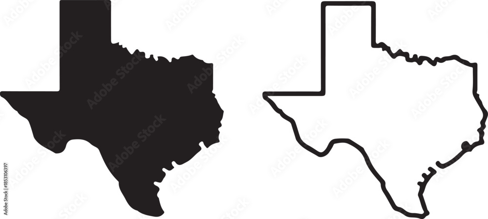 Fototapeta premium Two depictions of the state of texas filled and outline versions