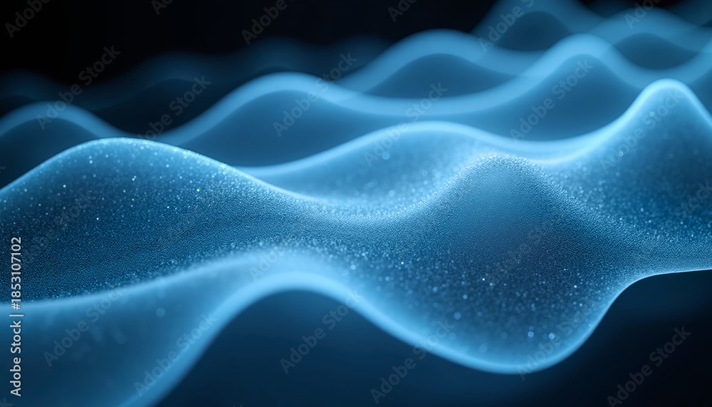 Obraz premium Abstract blue glowing waves with grainy glitter texture.
