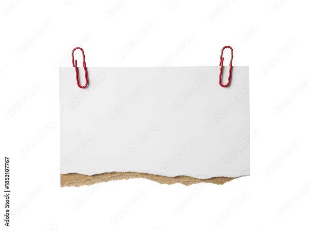 custom made wallpaper toronto digitalTorn piece of white paper held by two red paper clips, isolated on white background