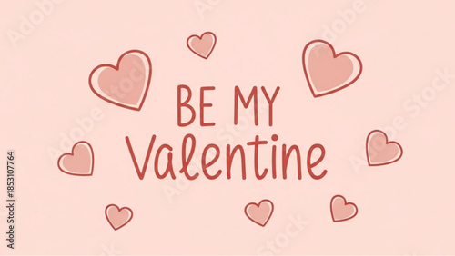 A romantic Valentine's Day greeting, featuring hearts in a delightful array, and the tender phrase BE MY VALENTINE, conveying warm wishes and affection. 