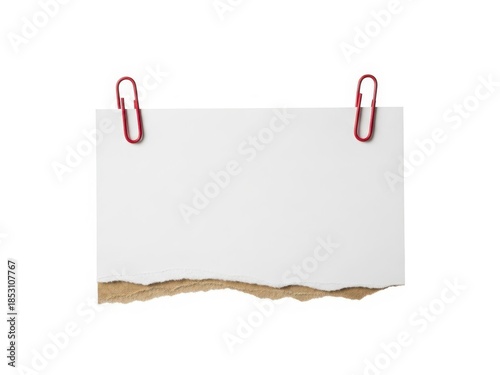 Wallpaper Mural Torn piece of white paper held by two red paper clips, isolated on white background Torontodigital.ca
