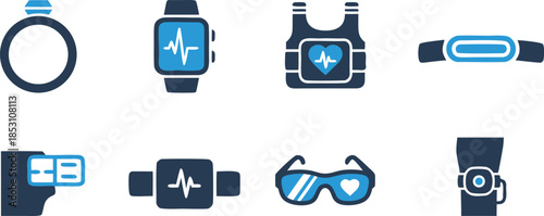 Modern health monitoring and wearable medical technology icons